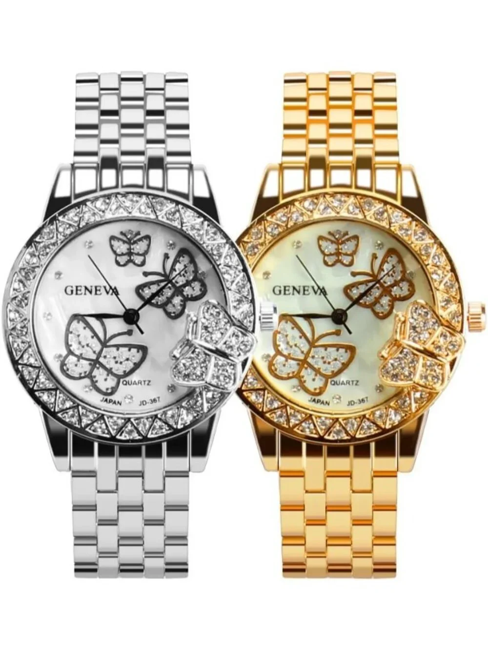 Women's Gold Analog Quartz Butterfly Fashion Steel Band Cuff Bangle Wrist Watch